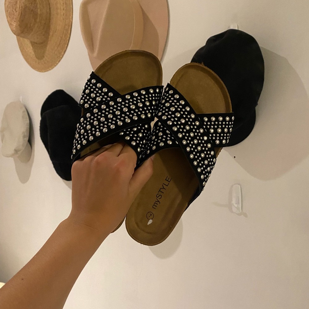 MyStyle Silver Studded Slides - SIZE 7